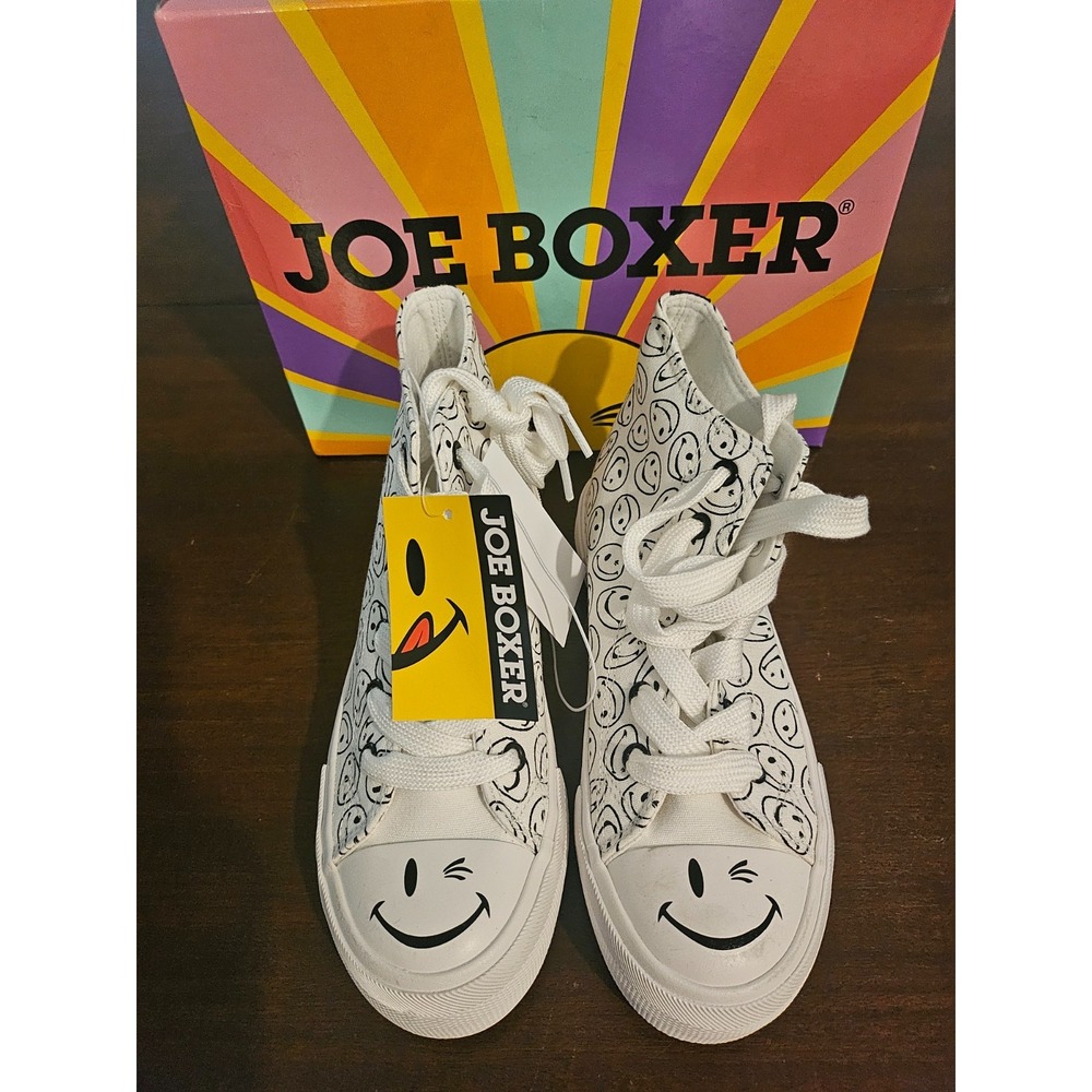 Joe Boxer Kids Smiley Face‎ Pattern High Top Lace Up Sneakers White Size 3